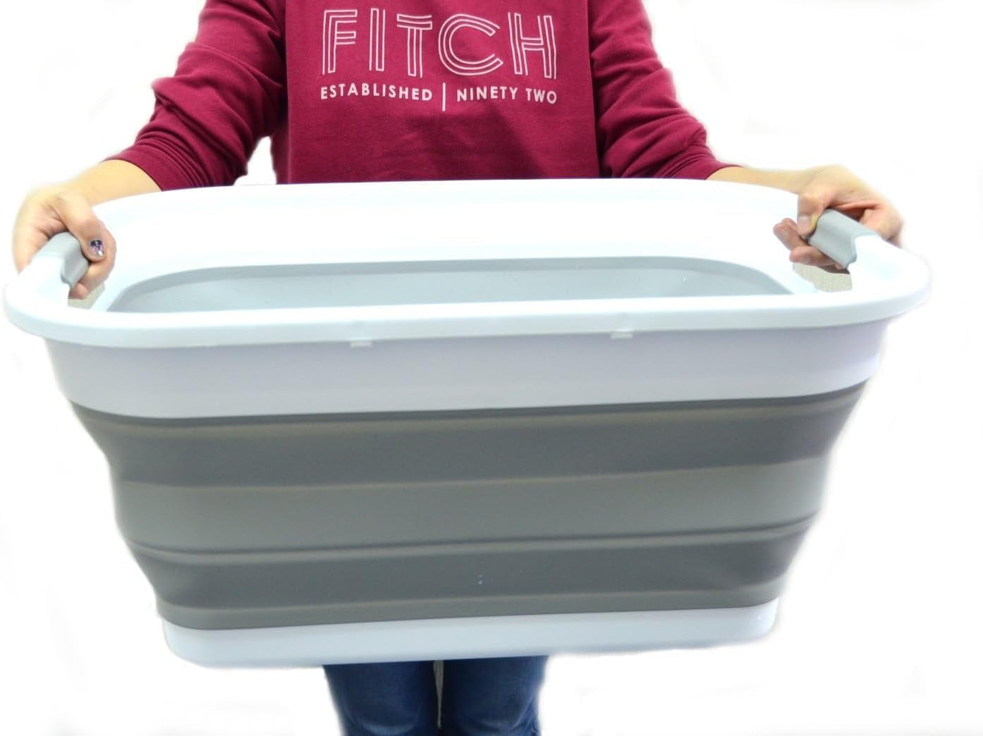 41L Collapsible Plastic Laundry Basket - Foldable Pop up Storage Container/Organizer - Portable Washing Tub - Space Saving Hamper/Basket (Grey)