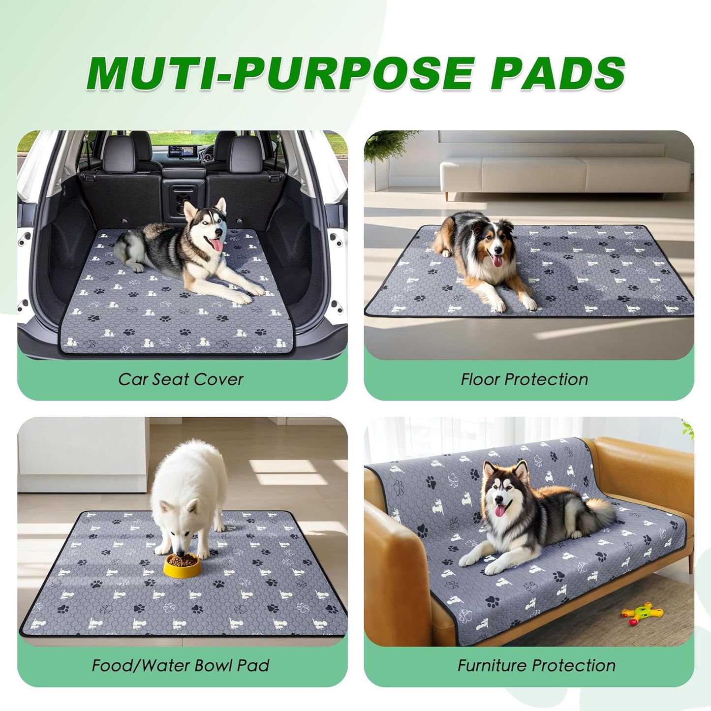 Washable Pee Pads for Dogs, 2 Pack Absorbent Reusable Training Dog Pads Pet Puppy Pads, Non-Slip Potty Pads for Whelping, Playpen, Crate, Bed, Gray, 24"X36"