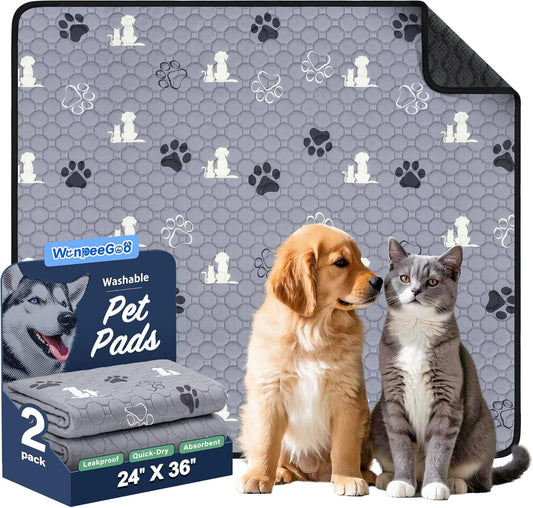Washable Pee Pads for Dogs, 2 Pack Absorbent Reusable Training Dog Pads Pet Puppy Pads, Non-Slip Potty Pads for Whelping, Playpen, Crate, Bed, Gray, 24"X36"