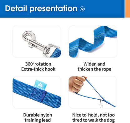50 Ft Long Leash for Dog Training, Play, Camping, or Backyard Lead with Free Training Clickers for Small, Medium and Large Dogs (Blue)
