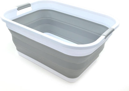 41L Collapsible Plastic Laundry Basket - Foldable Pop up Storage Container/Organizer - Portable Washing Tub - Space Saving Hamper/Basket (Grey)