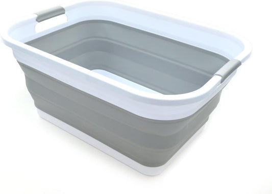41L Collapsible Plastic Laundry Basket - Foldable Pop up Storage Container/Organizer - Portable Washing Tub - Space Saving Hamper/Basket (Grey)