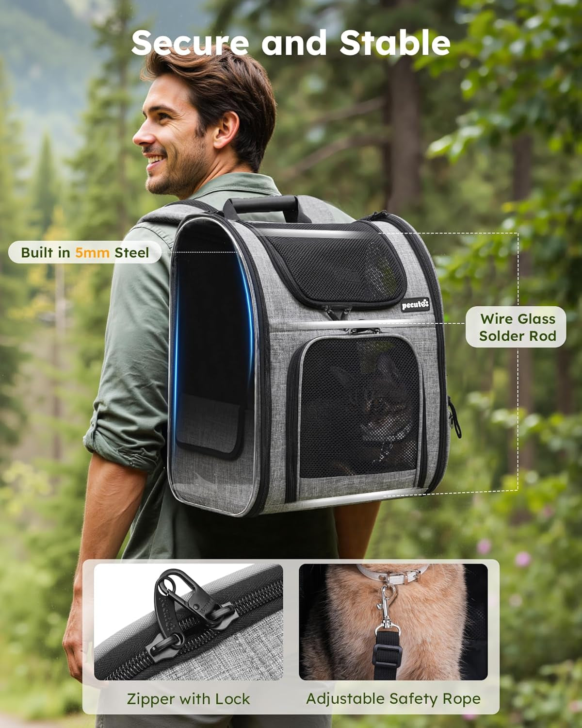 Cat Carrier Dog Backpack, Portable Breathable Rucksack with Front Opening-Mesh Window-Pockets, Airy Space Great for Carrying Puppy Dogs Cats up to 8KG