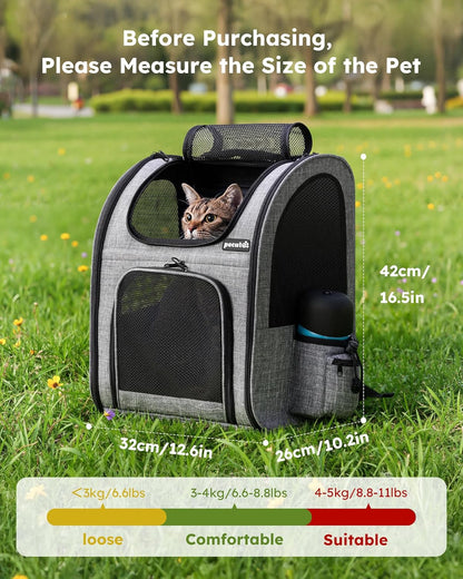 Cat Carrier Dog Backpack, Portable Breathable Rucksack with Front Opening-Mesh Window-Pockets, Airy Space Great for Carrying Puppy Dogs Cats up to 8KG