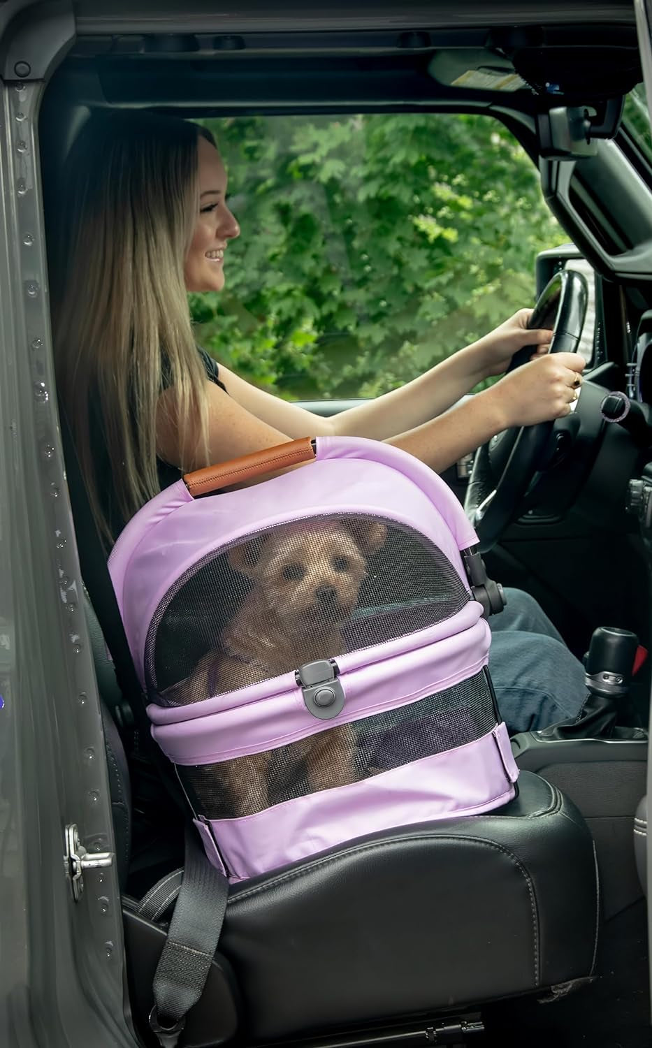 No-Zip View 360 Ultra Lite Pet Safety Carrier and Car Seat for Small Dogs and Cats, Snap-Button Entry, 15 Inches, Bright Purple
