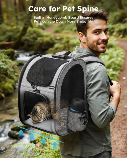 Cat Carrier Dog Backpack, Portable Breathable Rucksack with Front Opening-Mesh Window-Pockets, Airy Space Great for Carrying Puppy Dogs Cats up to 8KG
