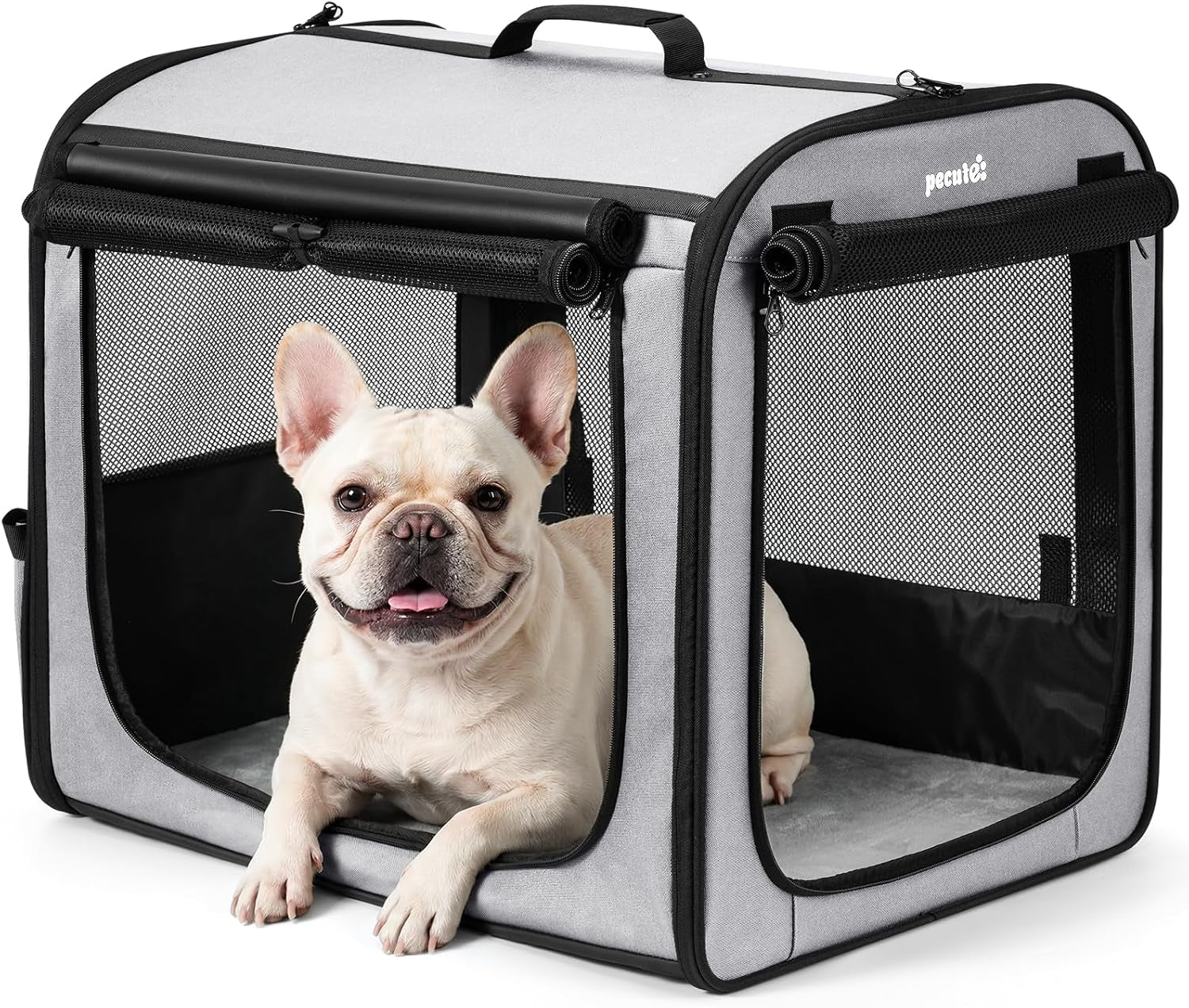 Dog Car Carrier Stable and Light Weight, 61×45×52Cm Dog Carrier for Cars, Portable Dog Car Crate with Breathable Windows, Foldable Pet Carrier for Both Indoor and Outdoor Use, Pet Travel Crate Grey