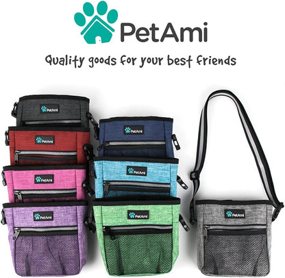 Dog Treat Pouch | Dog Training Pouch Bag with Waist Shoulder Strap, Poop Bag Dispenser | Treat Training Bag for Treats, Kibbles, Pet Toys | 3 Ways to Wear (Purple)