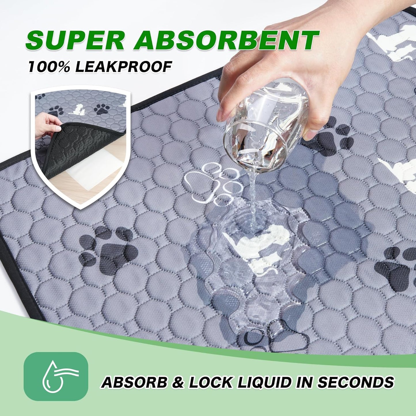 Washable Pee Pads for Dogs, 2 Pack Absorbent Reusable Training Dog Pads Pet Puppy Pads, Non-Slip Potty Pads for Whelping, Playpen, Crate, Bed, Gray, 24"X36"