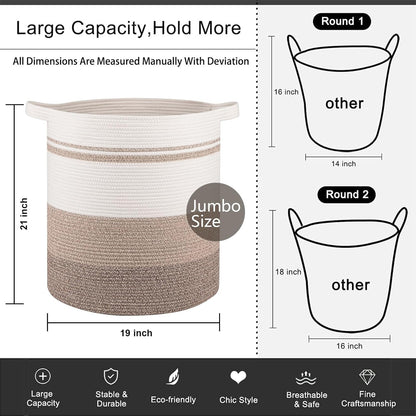100L Laundry Baskets-Laundry Hamper, Storage Basket with Handles, Decorative Basket for Living Room, Woven Storage Basket for Toys Bin, Pillows, Blankets, Clothes-19X21In-Gradient Yellow