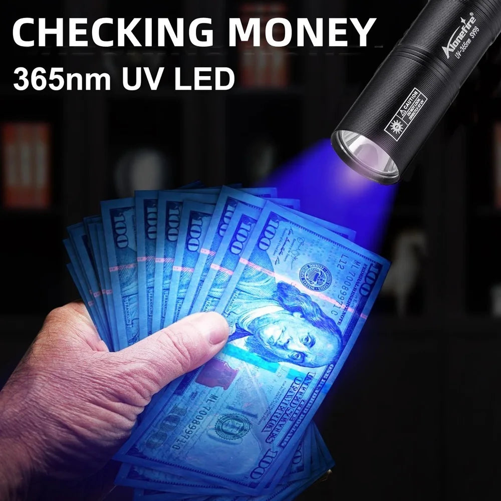 365Nm UV Flashlight USB Rechargeable Mini Palm Ultraviolet Nail Lamp Torch Pets Urine Cat Tinea Money Ore Marker Detection Light