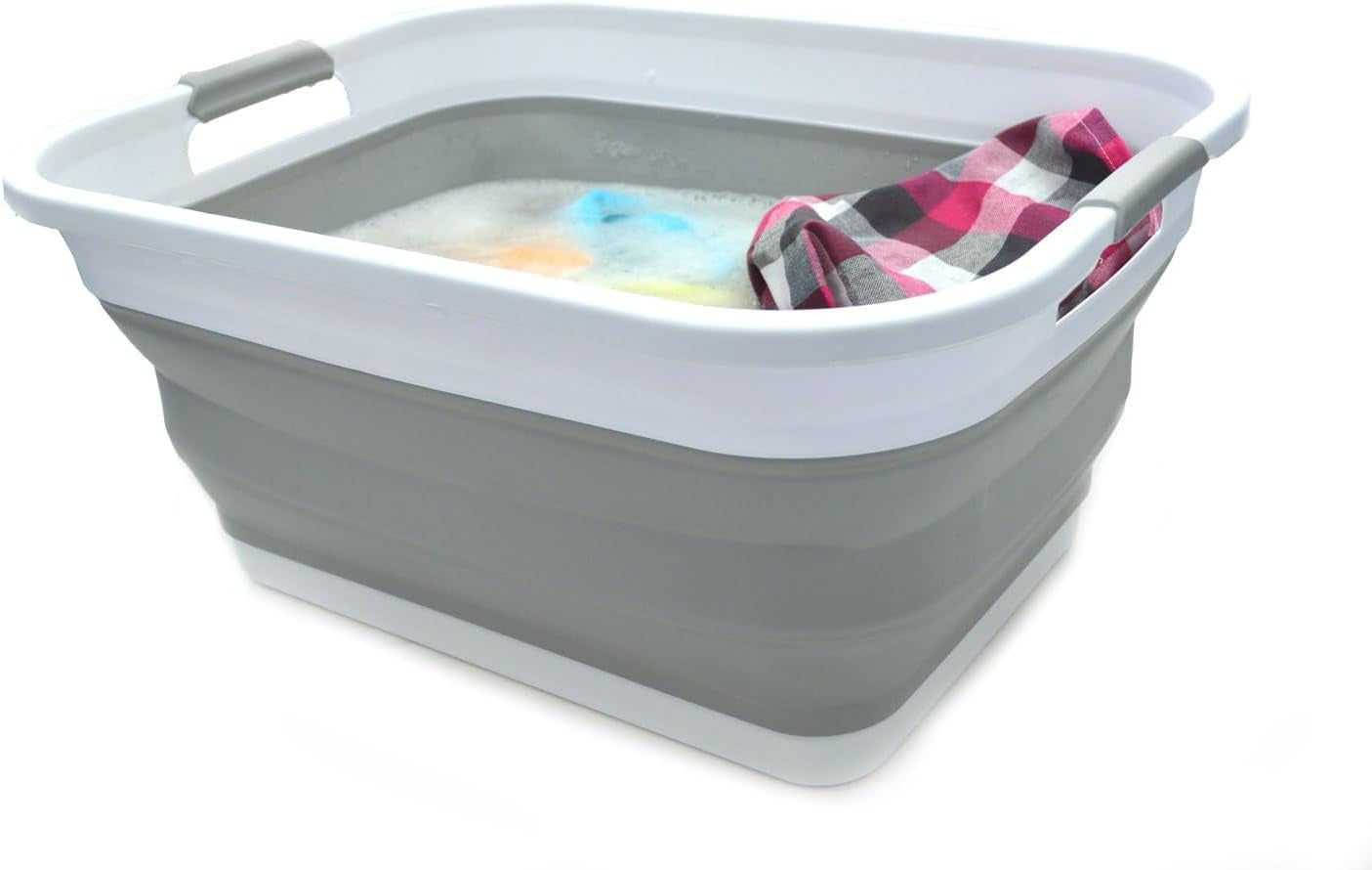 41L Collapsible Plastic Laundry Basket - Foldable Pop up Storage Container/Organizer - Portable Washing Tub - Space Saving Hamper/Basket (Grey)