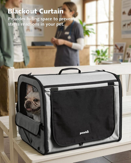 Dog Car Carrier Stable and Light Weight, 61×45×52Cm Dog Carrier for Cars, Portable Dog Car Crate with Breathable Windows, Foldable Pet Carrier for Both Indoor and Outdoor Use, Pet Travel Crate Grey
