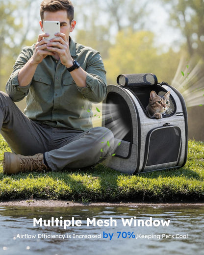 Cat Carrier Dog Backpack, Portable Breathable Rucksack with Front Opening-Mesh Window-Pockets, Airy Space Great for Carrying Puppy Dogs Cats up to 8KG